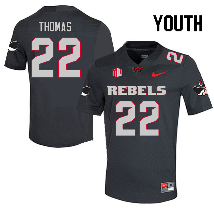 Youth #22 Jai'Den Thomas UNLV Rebels College Football Jerseys Stitched Sale-Charcoal